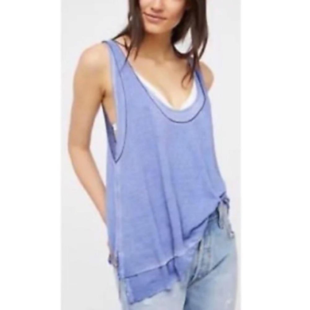 Free People Blue Layered Karmen Tank Top SZ M NEW